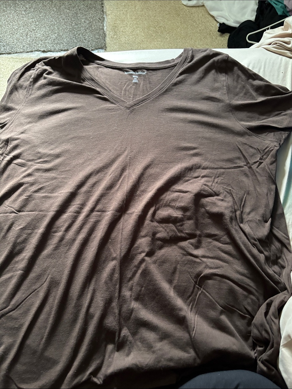 Woman Within Short Sleeve V-Neck Tee in Brown